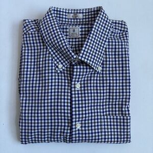 Peter Millar Nanoluxe Blue White Checkered Button Down Longsleeve Shirt Large